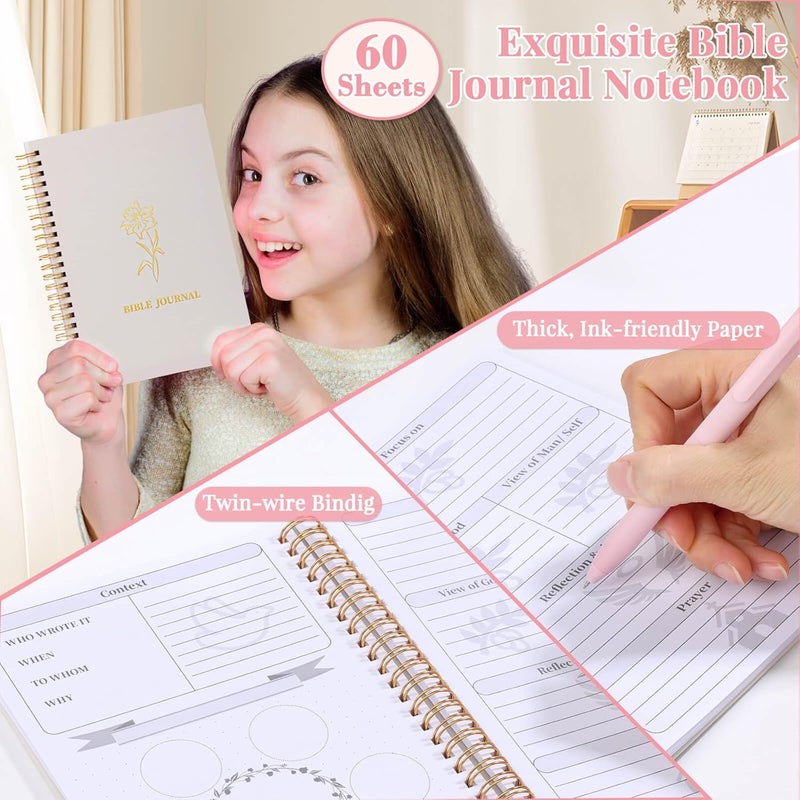 Flasoo All-in-One Bible Journaling Kit, Bible Study Supplies Include Bible Cover Case, Journal Notebook, Highlighters, Pens, Bible Verse Stickers, Tabs, Bookmarks for Christian Gift for Women - Image 4
